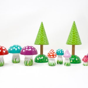 Medium Mushrooms, choice of 3 colors, wooden mushroom decoration, wooden mushroom toy, hand-painted mushroom, gnome decor, gnome mushroom image 3