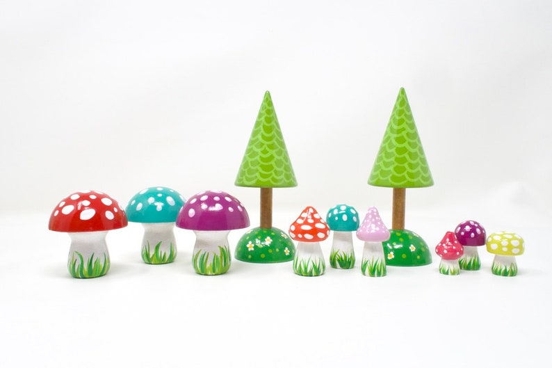 Medium Mushrooms, choice of 3 colors, wooden mushroom decoration, wooden mushroom toy, hand-painted mushroom, gnome decor, gnome mushroom image 3