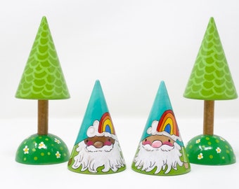 Cone Gnome w/ Rainbow, wooden gnome, gnome toy, wooden gnome decoration, gnome decoration, cute gnome, gnome decor, handmade wooden gnome