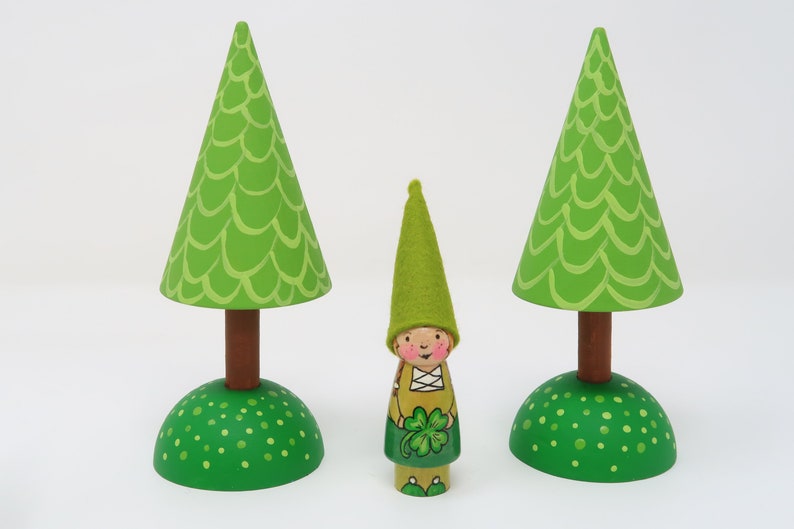 Lucky Gnome Girl, St Patricks Day Gnome, 4 leaf clover gnomes, birthday ring, leprechaun gnome, clover gnome, gnome toy, peg doll gnome, image 1