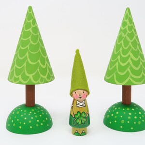 Lucky Gnome Girl, St Patricks Day Gnome, 4 leaf clover gnomes, birthday ring, leprechaun gnome, clover gnome, gnome toy, peg doll gnome, image 3