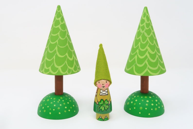 Lucky Gnome Girl, St Patricks Day Gnome, 4 leaf clover gnomes, birthday ring, leprechaun gnome, clover gnome, gnome toy, peg doll gnome, image 3