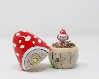 Mushroom Mouse and House Set, wooden house, wooden mushroom house, wooden mouse toy, hand-painted wooden toy, mushroom toy for kids