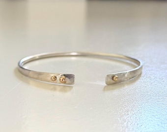 Sterling Silver Cuff with Three Different Size 14k Yellow Balls