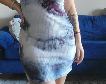 Ink blot ice dyed short sleeve fitted mini dress