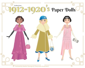 Printable paper doll, fashion clipart, girl clipart, paper doll clipart, clothing clip art, digital paper dolls, inspired by Downton Abbey