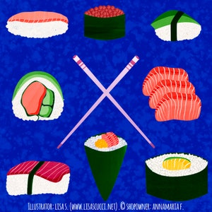 Download digital de clipart - Sushi e Sashimi coloridos!