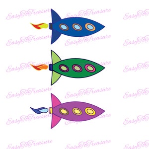 Digital Download Clipart – Three Space Ship Rockets JPEG and PNG files