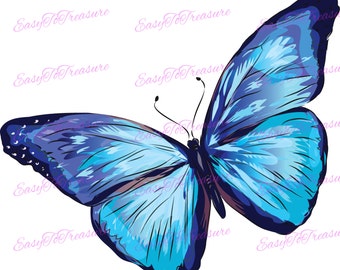 Digital Download Clipart – Baby Blue and Dark Blue Butterfly JPEG and PNG files
