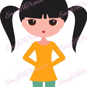 Digital Download Clipart – Dark Haired Girl with Ponytails JPEG and PNG files