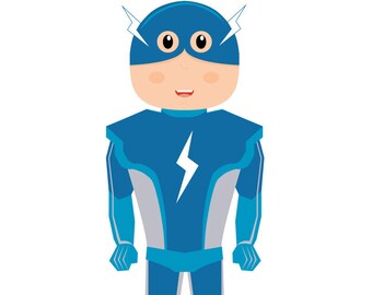 Digital Download Clipart – Blue and Grey Superhero Boy JPEG and PNG files