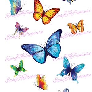 Digital Download Clipart – Variety of  10 Colorful Butterfly designs in JPEG and PNG file formats