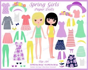 Printable paper doll, fashion clipart, girl clipart, paper doll clipart, clothing clip art, digital paper dolls