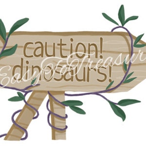 Digital Download Clipart – Caution dinosaurs warning table sign JPEG and PNG files
