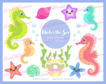 Digital Download Clipart – Variety of 13 Under the Sea JPEG and PNG files