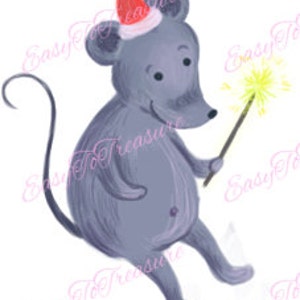 Digital Download Clipart – Christmas Mouse with Santa Hat and Sparkler JPEG and PNG files