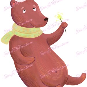 Digital Download Clipart – Bear with Scarf and Christmas Hat JPEG and PNG files