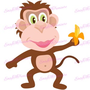 Clipart de téléchargement numérique – singe avec banane JPEG et PNG