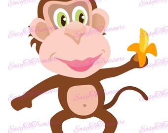 Digital Download Clipart –  Monkey with Banana JPEG and PNG files