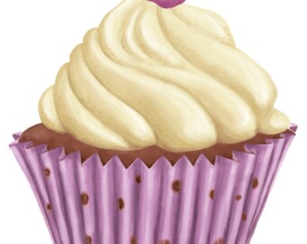 Digital Download Clipart – White Cupcake with Purple Candy and Liner JPG and PNG files