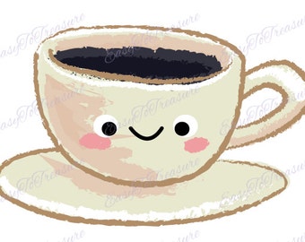 Digital Download Clipart – Cup of Coffee, Breakfast Treats, Coffee Cup Smile JPEG and PNG files
