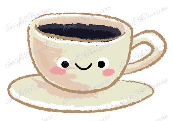 Digital Download Clipart-Tasse Kaffee, Frühstück behandelt, Kaffee Tasse Smile JPEG- und PNG-Dateien