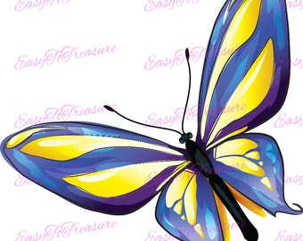 Digital Download Clipart – Royal Blue and Yellow Butterfly JPEG and PNG files