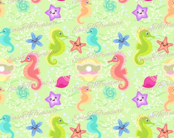 Digital Download Clipart – Wallpaper Sea Life Sea Horses Green JPEG and PNG files