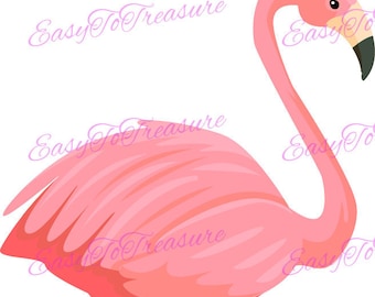 Flamingo clipart, Bird clip art, Summer clipart, Tropical clipart, Flamingo digital download, Clipart for commercial use, Printable flamingo