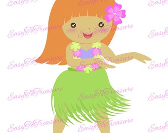 Digital Download Clipart – Redhead Hawaiian Girl Dancing Hawaiian Luau JPEG and PNG files
