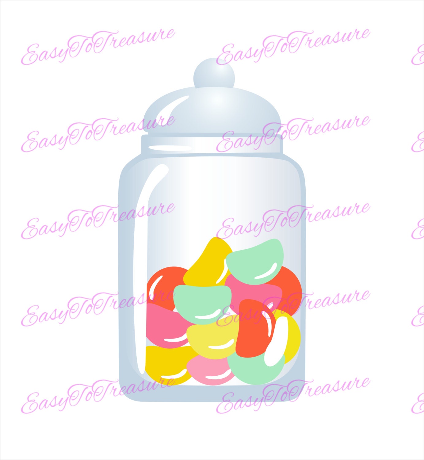 Digital Download Clipart - Glass Candy Jar with Jelly Beans JPEG and PNG files