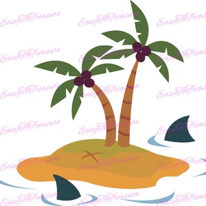 Digital Download Clipart –  Palm Tree Island with Sharks JPEG and PNG files