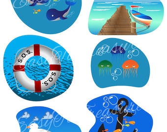 Digital Download Clipart – Variety of 6 Maritime Ocean Life #4 JPEG and PNG files