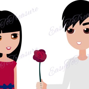 Digital Download Clipart – Valentine Clipart Young Couple with Rose JPEG and PNG files