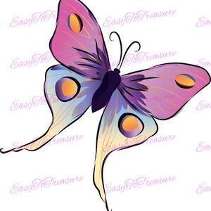 Digitale Download Clipart-Multicolor paars blauw geel oranje vlinder JPEG en PNG-bestanden