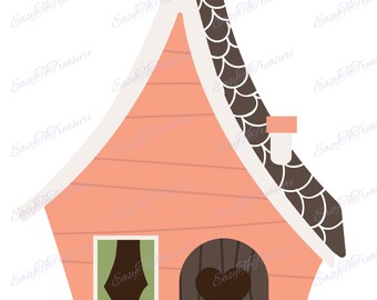 Digital Download Clipart - Pink Cottage House JPEG and PNG files
