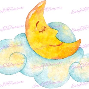 Moon nursery printable, Watercolor baby art, Nursery art, Moon clipart, Instant download, Commercial use