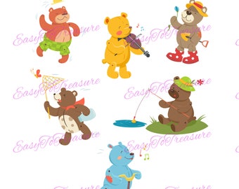 Digital Download Clipart – Variety of 6 Teddy Bear designs in JPEG and PNG file formats