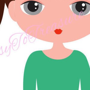 Digital Download Clipart – Dark Haired Ponytail Girl with Folder JPEG and PNG files