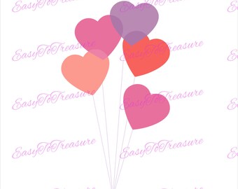 Digital Download Clipart – Heart Balloons JPEG and PNG files