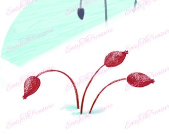 Digital Download Clipart – Christmas Berries in the Snow JPEG and PNG files