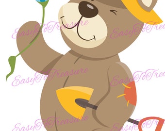 Digital Download Clipart – Gardening Teddy Bear JPEG and PNG files