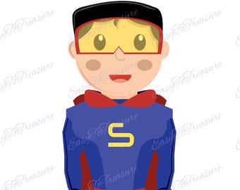 Digital Download Clipart – Blue Superhero Boy with Mask JPEG and PNG files