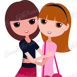 Digital Download Clipart – Valentine Clipart Girl Friends JPEG and PNG files