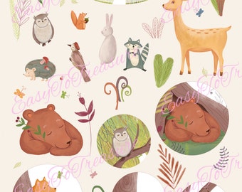 Woodland animals clipart, forest animals clip art, nursery decor, baby shower, woodland printable, cute animals clipart