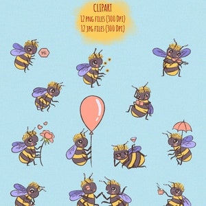 Digital Download Clipart – Variety of 12 Bee designs in JPEG and PNG file formats