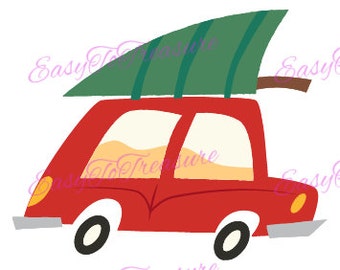 Digital Download Clipart –  Car with Christmas Tree Clipart Design JPEG and PNG files