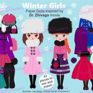 Paper dolls download, girl clip art, winter clothes, paper doll clipart, clothes clipart, fashion clip art