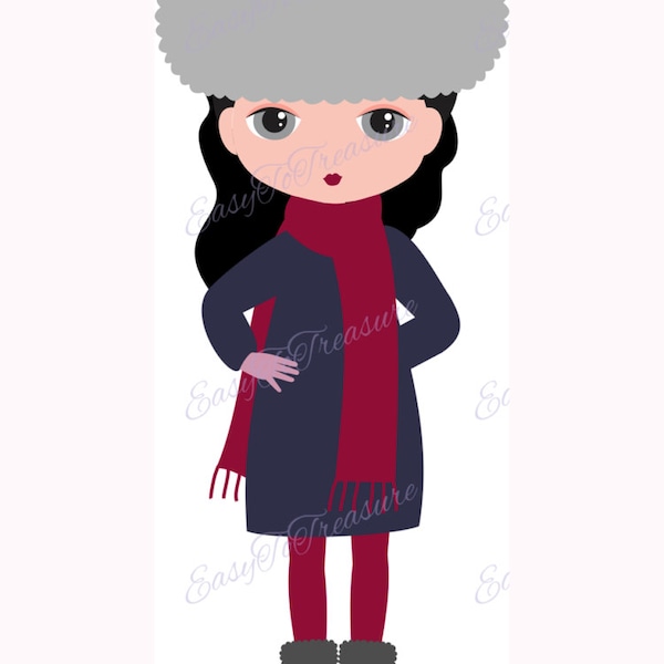 Digital Download Clipart – Winter Girl with Grey Hat and Boots PNG files