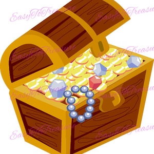 Digital Download Clipart –  Treasure Chest with Jewels JPEG and PNG files